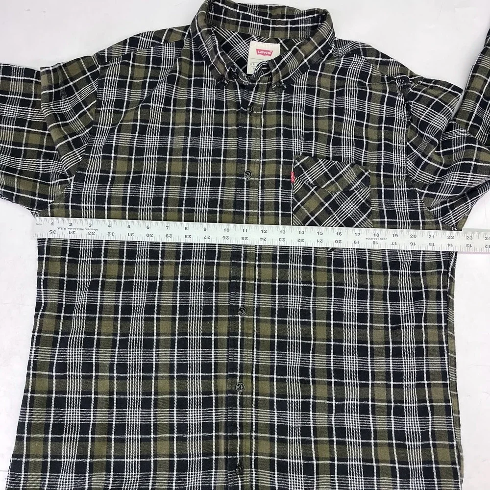 Levis Mens XL Plaid Button Down Shirt Olive Green Black Cotton 3LYLW9702
